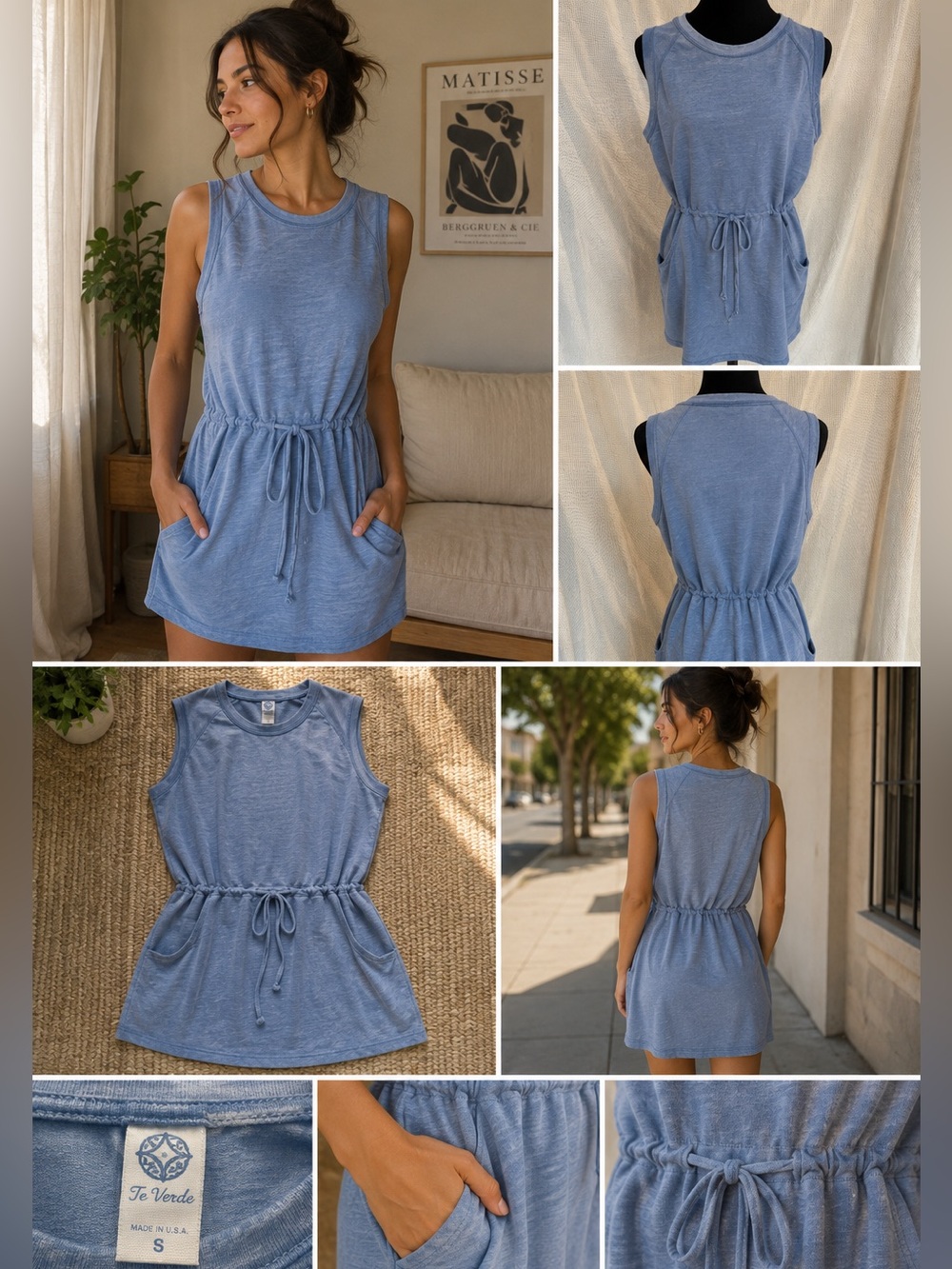 Light Blue sweatshirt material Crewneck Romper skirt with tie waist SO CUTE